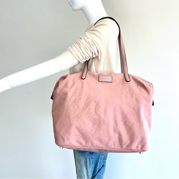REBECCA MINKOFF Blush Pink Washed Nylon Leather Handles Large Shoulder Bag Tote - Picture 2 of 15